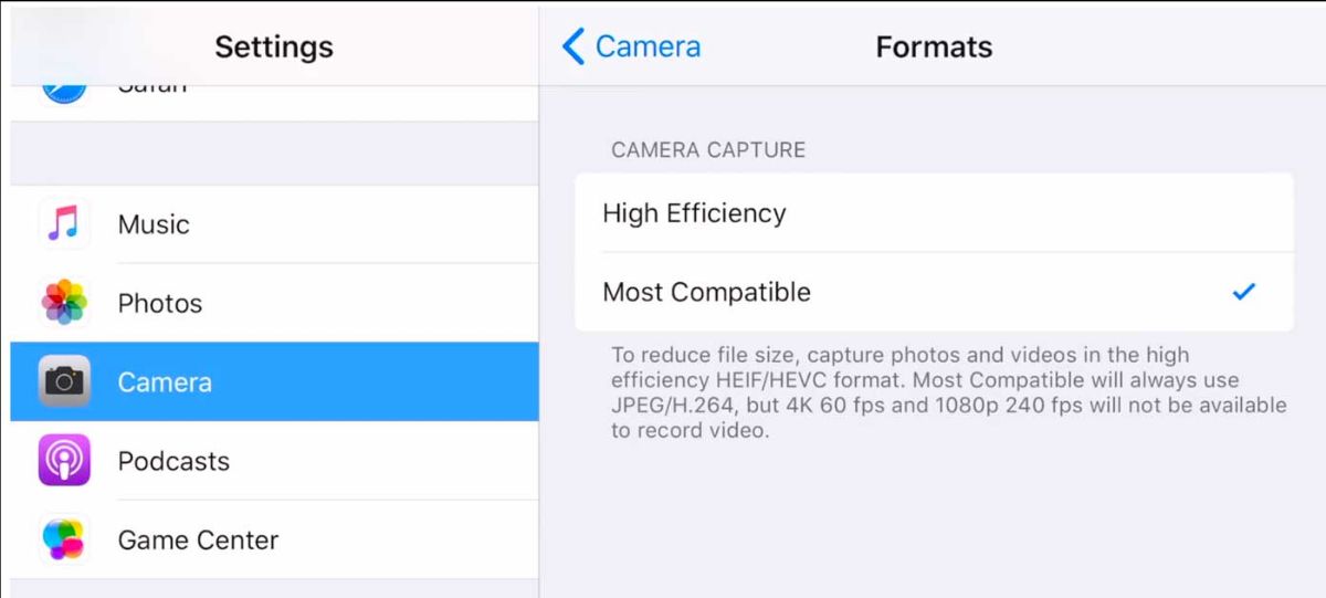 iPhone Settings > Camera > Formats>Most Compatible