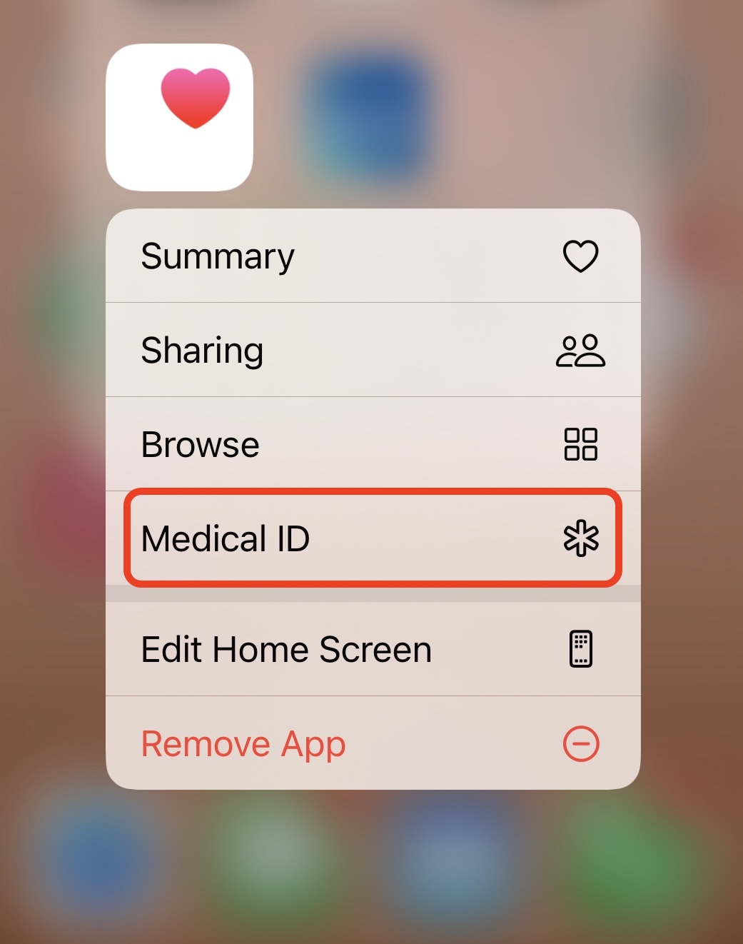 Medical ID set up button in Health app